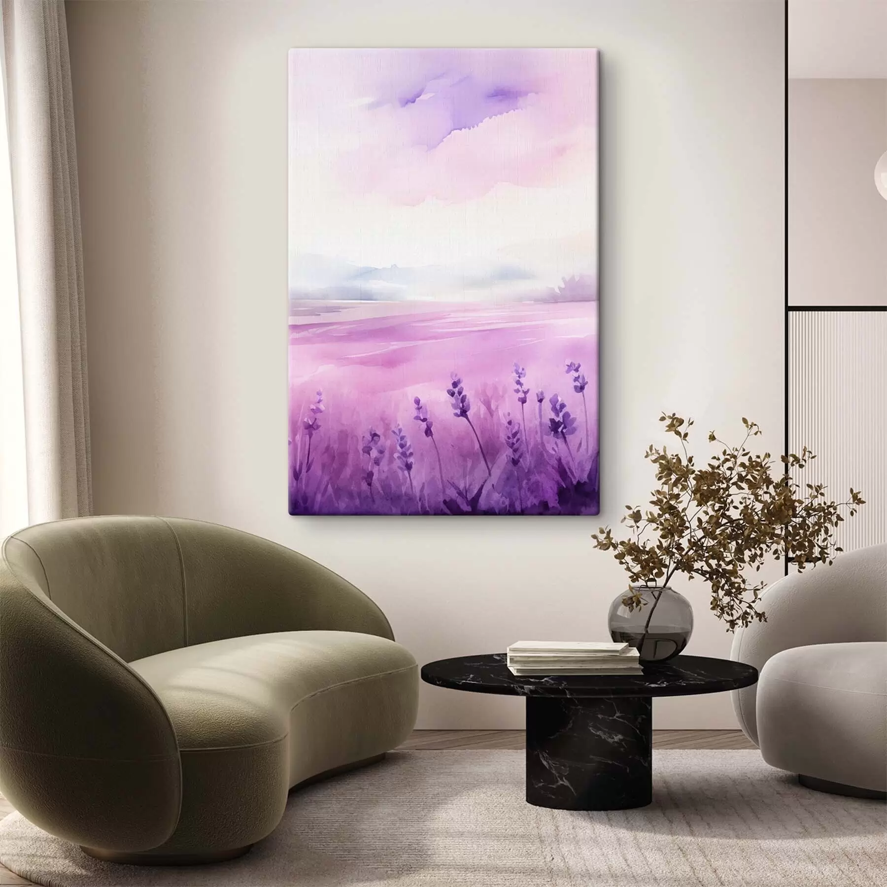 Wandbilder Lavendelfeld, Aquarellimitation s47109
