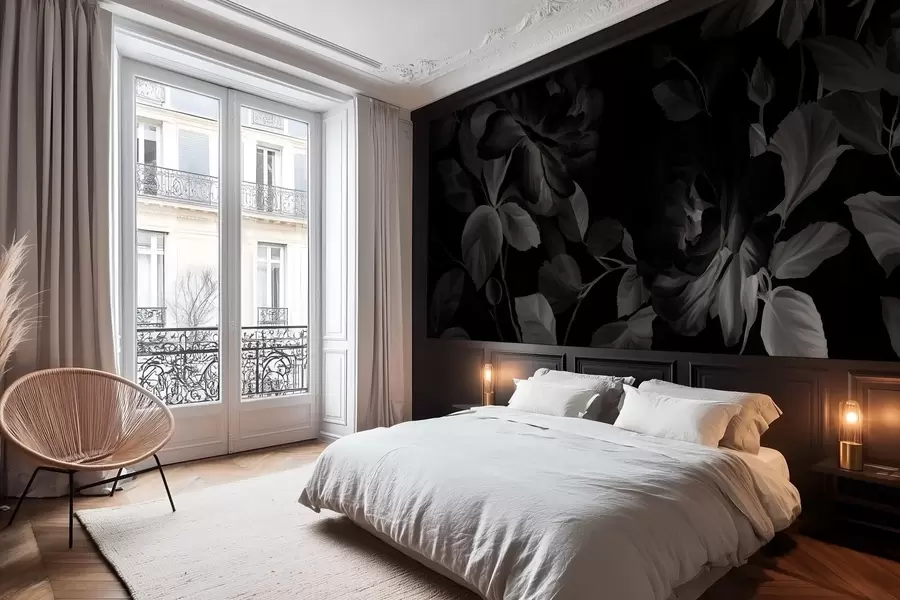 Fototapete Schwarz-weiße malerische Rosen im Stil eines Ölgemäldes w04873v1