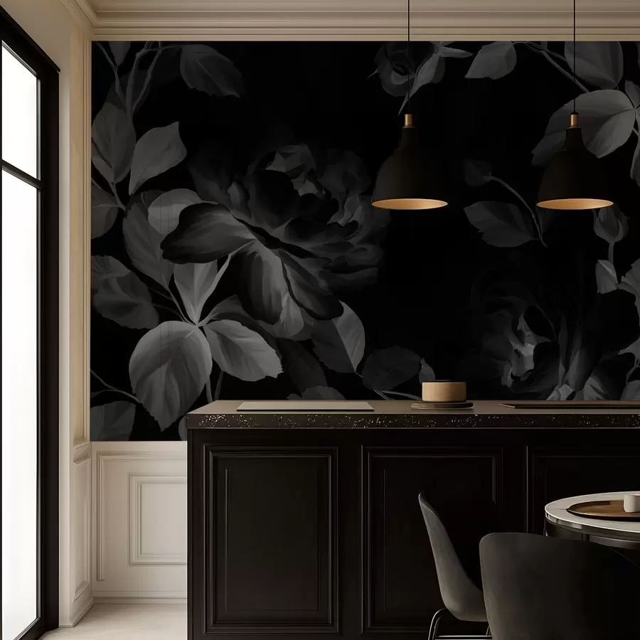 Fototapete Schwarz-weiße malerische Rosen im Stil eines Ölgemäldes w04873v1