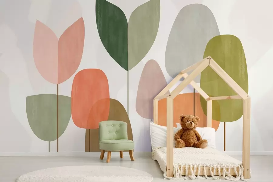 Fototapete abstrakte Bäume in einem naiven Stil w05059