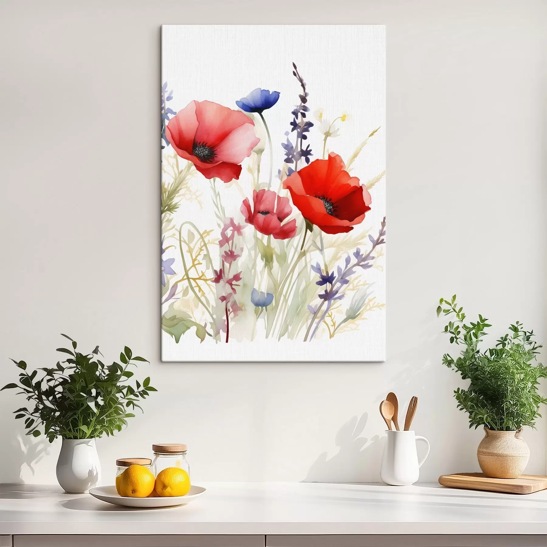 Wandbilder Mohnblütenstände, Aquarellimitation s46888