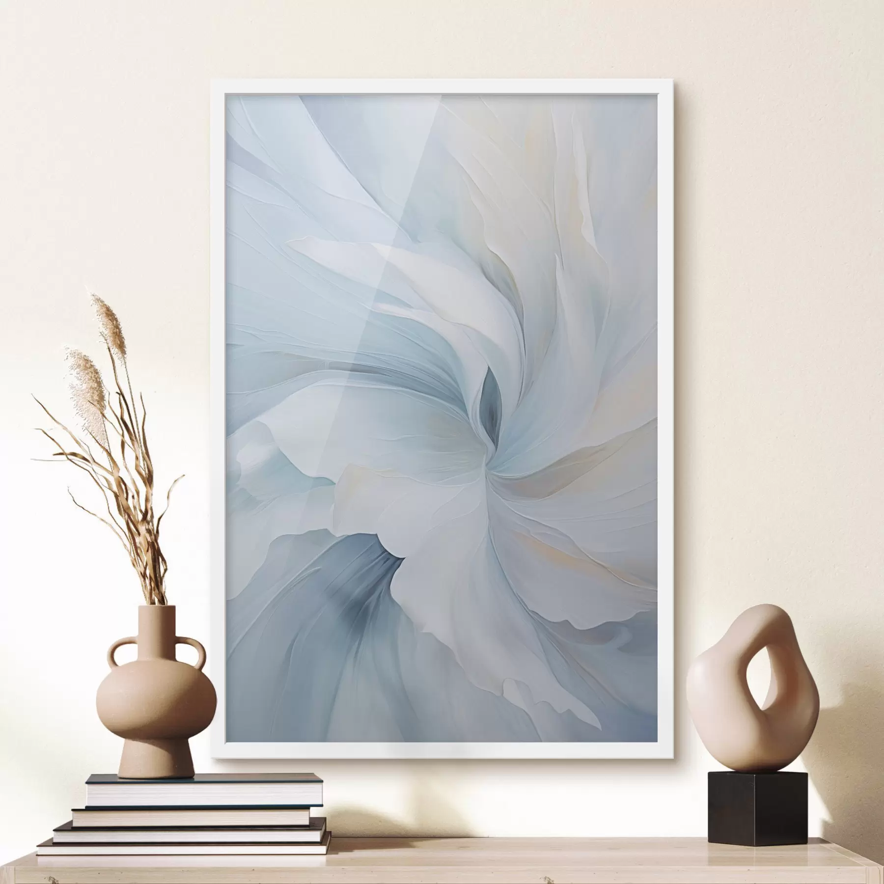 Fototapete Abstrakte, zarte, durchscheinende Blütenblätter, die sich bei sanfter Beleuchtung und einer malerischen Textur nach innen drehen. f47437