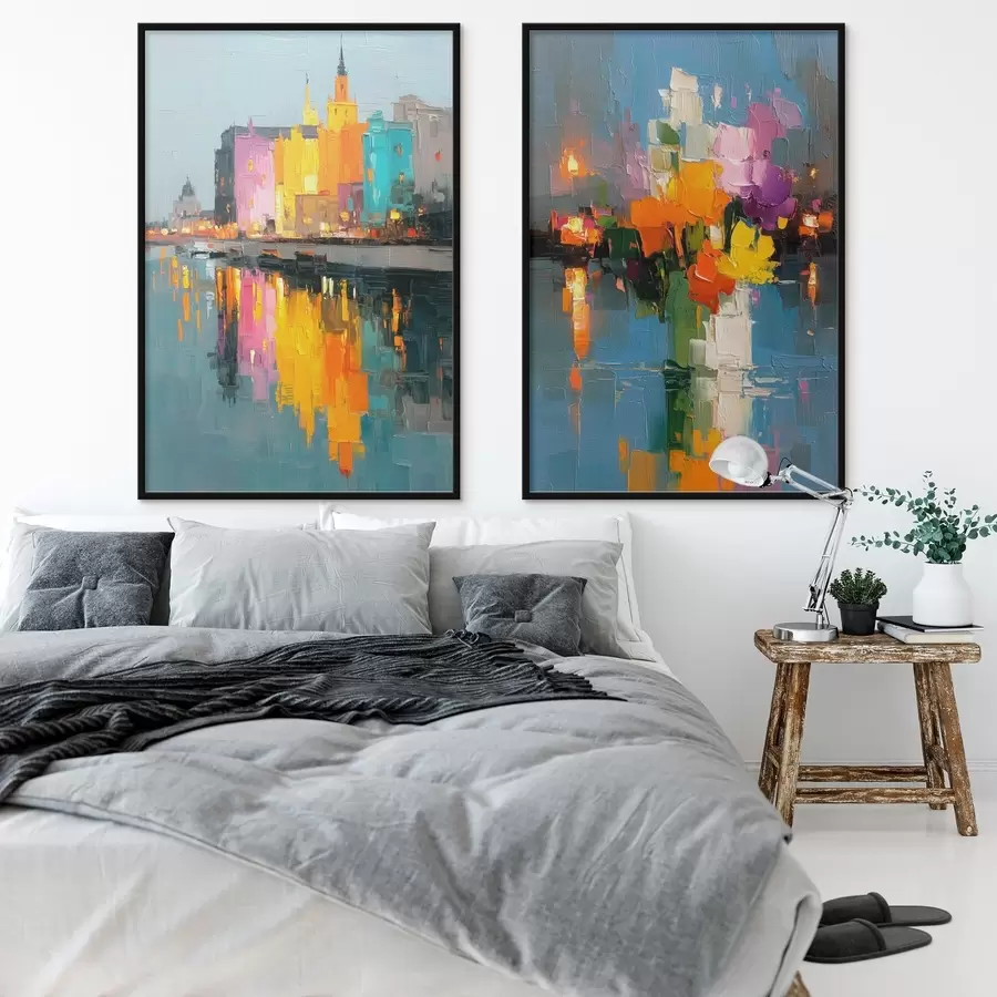 Fototapete Dynamik der Stadt: abstrakte Komposition mit Lichtreflexionen auf dem Fluss d00569