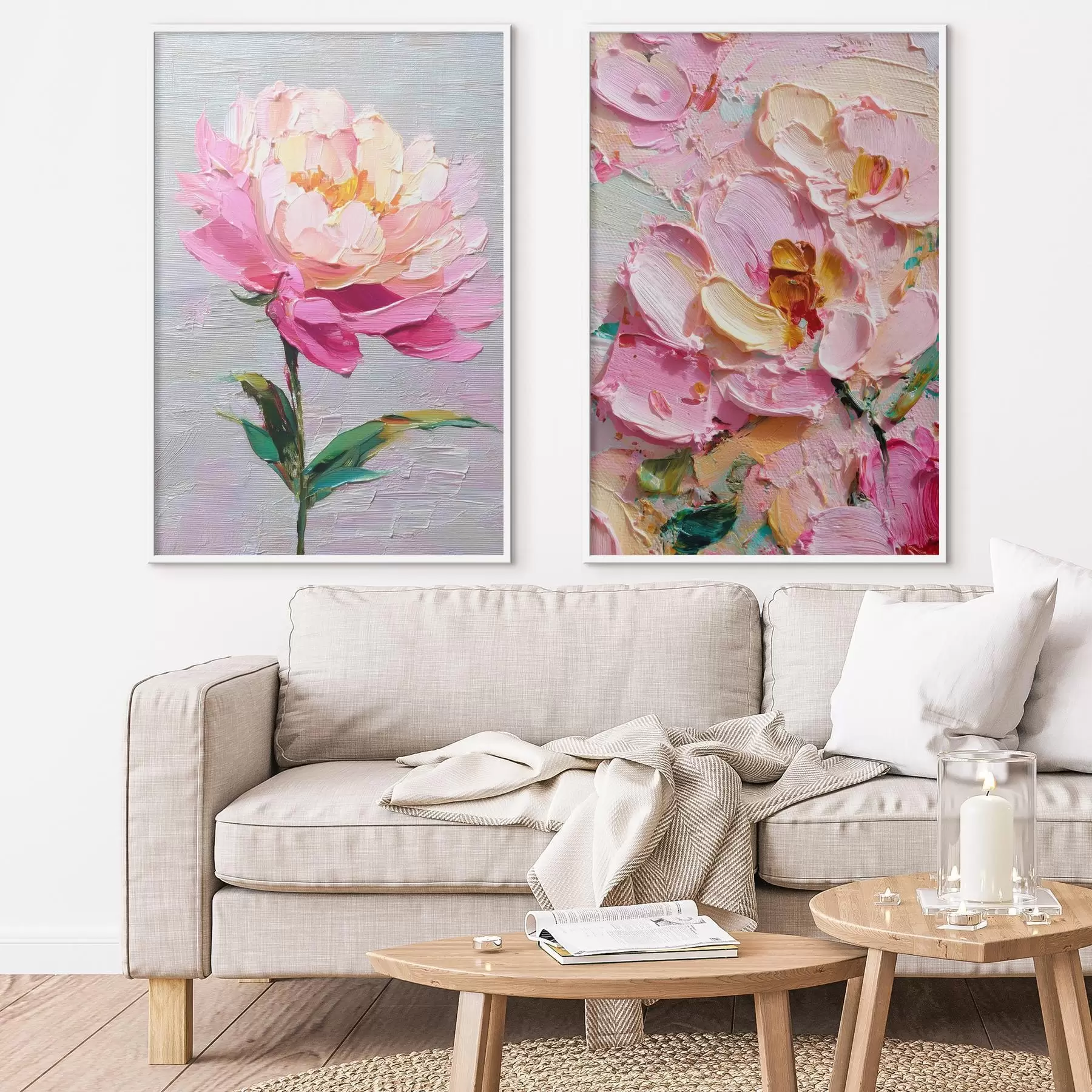 Fototapete Moderne Kunst mit rosa Blumen in volumetrischer Technik d00572