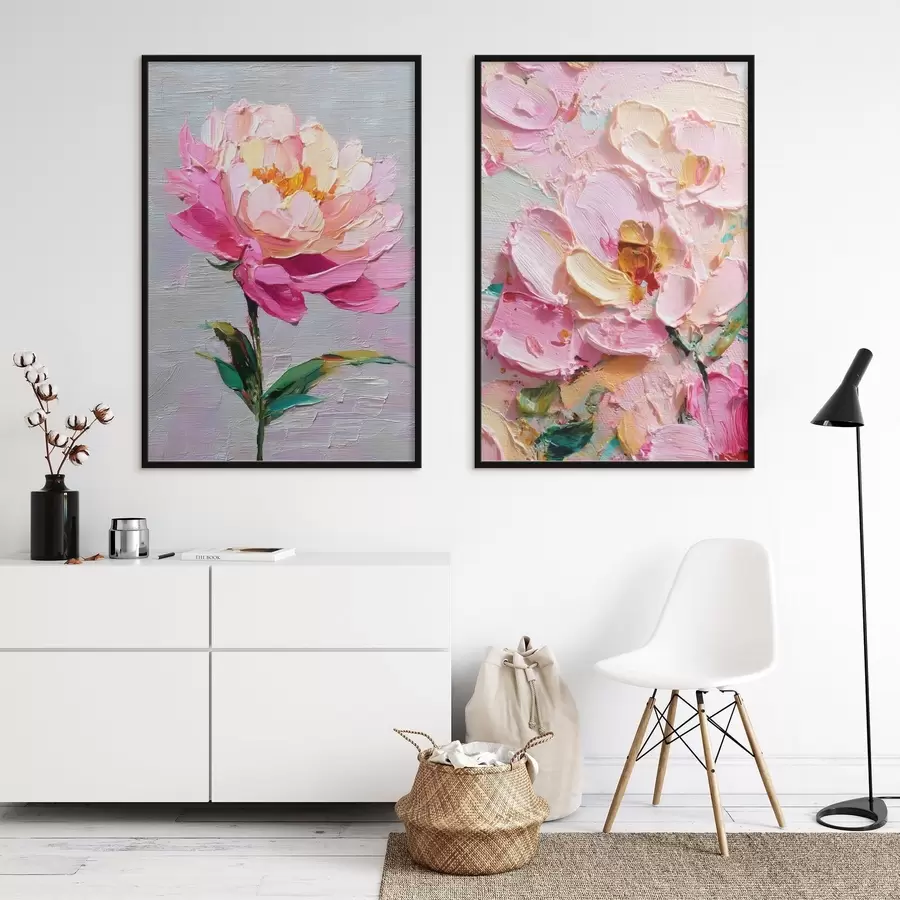 Fototapete Moderne Kunst mit rosa Blumen in volumetrischer Technik d00572