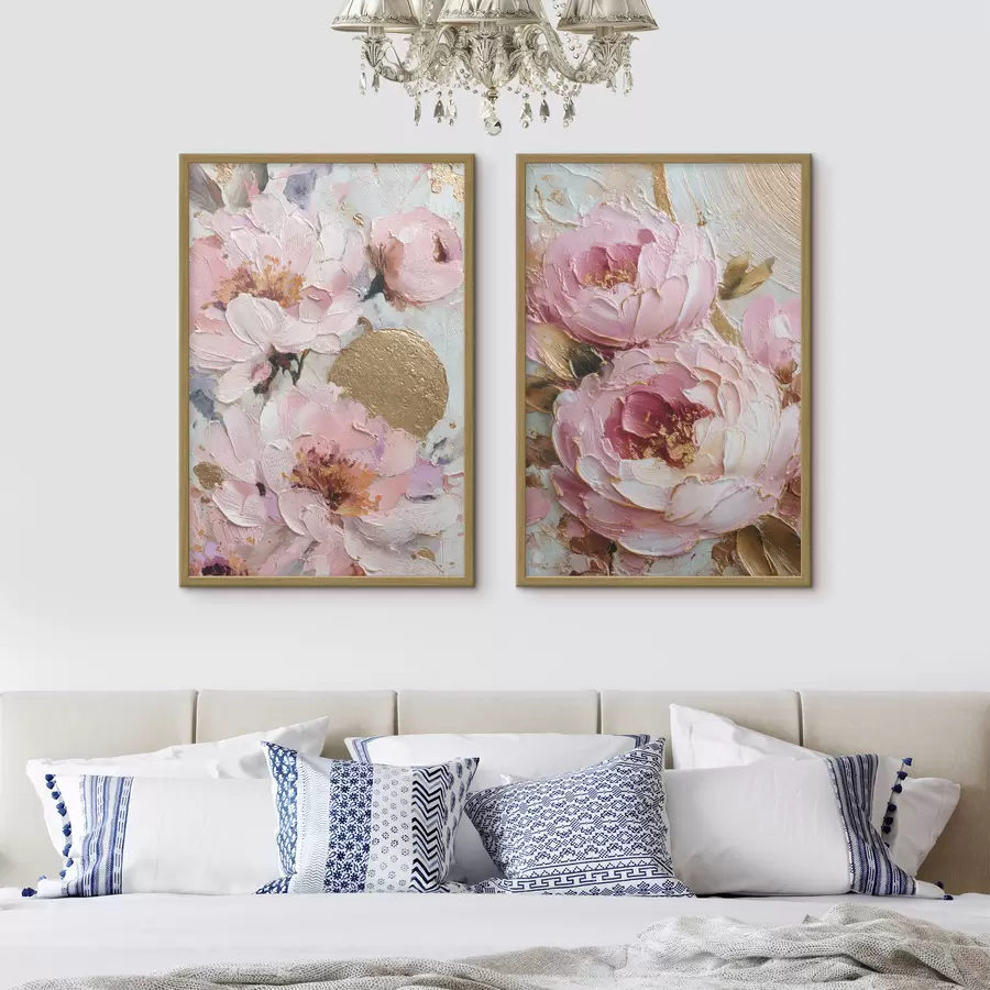 Fototapete Volumetrische Impasto-Malerei mit rosa Pfingstrosen und strukturierten Details d00573