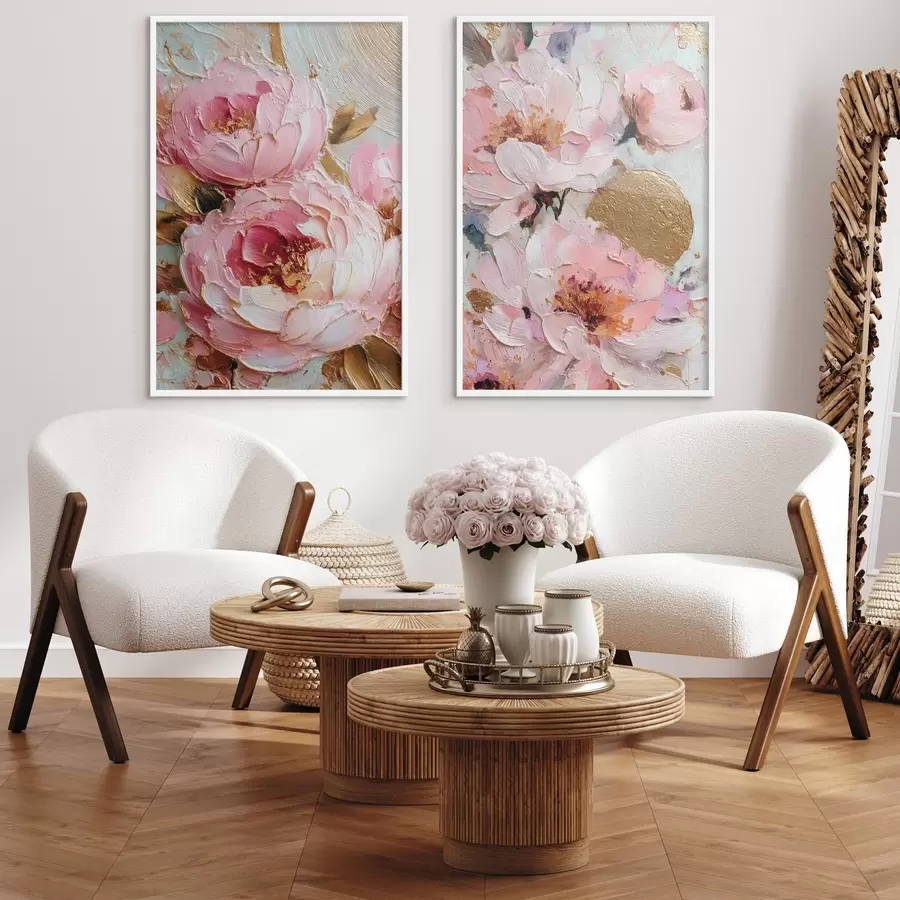 Fototapete Volumetrische Impasto-Malerei mit rosa Pfingstrosen und strukturierten Details d00573