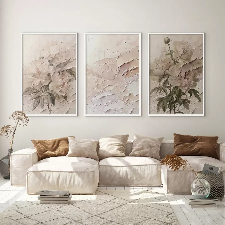 Fototapete Blumenstrauß aus Pfingstrosen und Pinselstrich-Effekt d00616