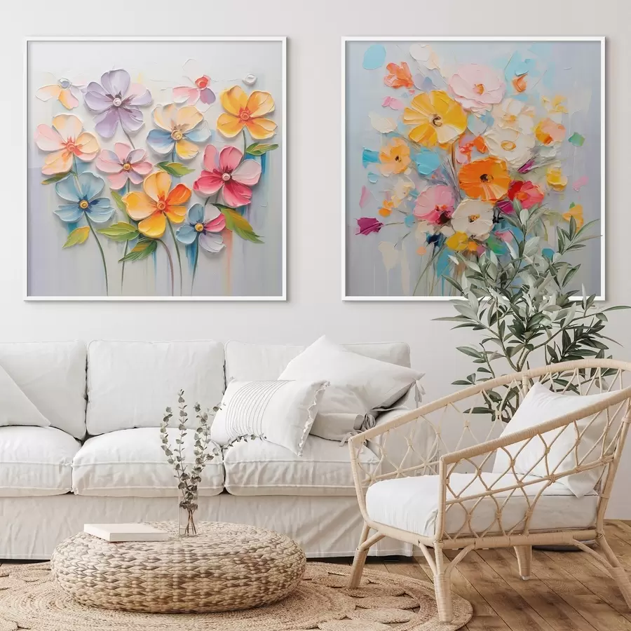 Fototapete Abstrakte Kompositionen aus leuchtenden Blumen in Impasto-Technik d00662