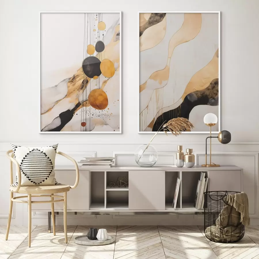 Fototapete Abstrakte Komposition mit schwarzen und orangefarbenen Kreisen d00684