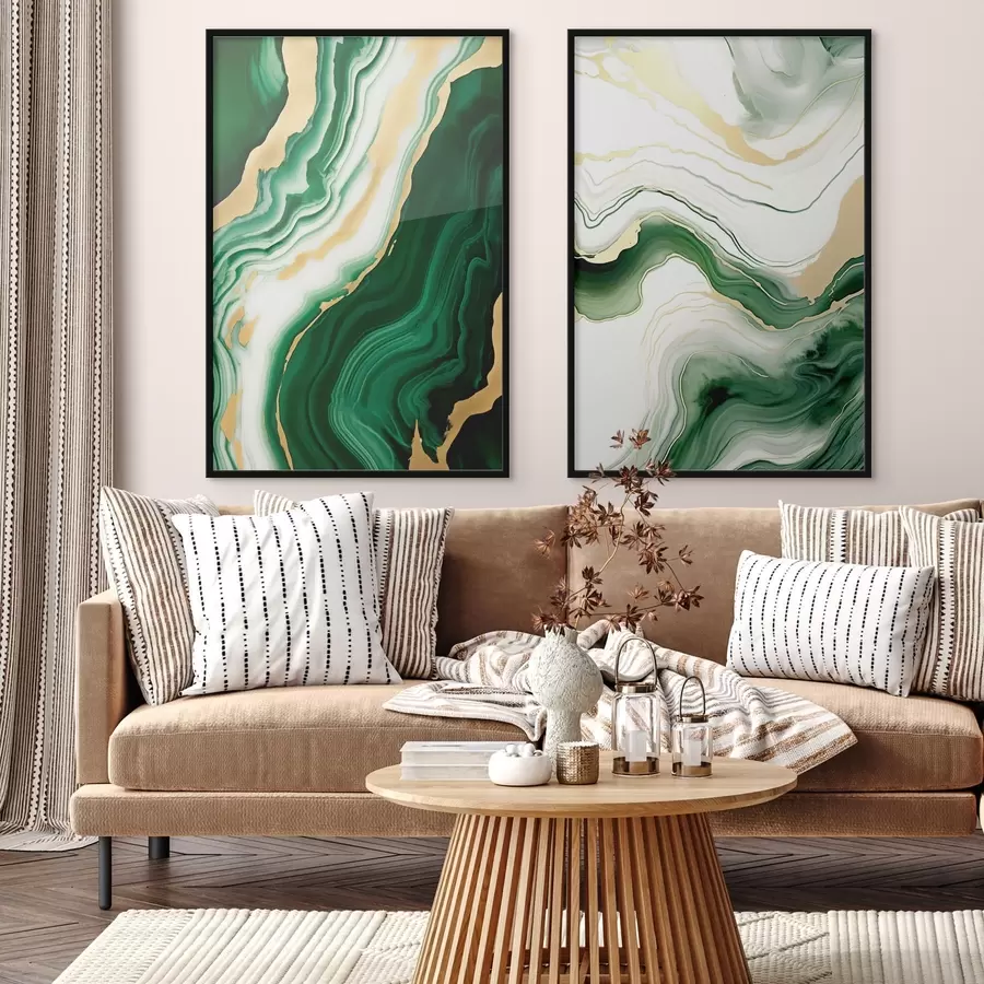 Fototapete Grüne und weiße Marmortexturen mit orange-gelben Adern d00688