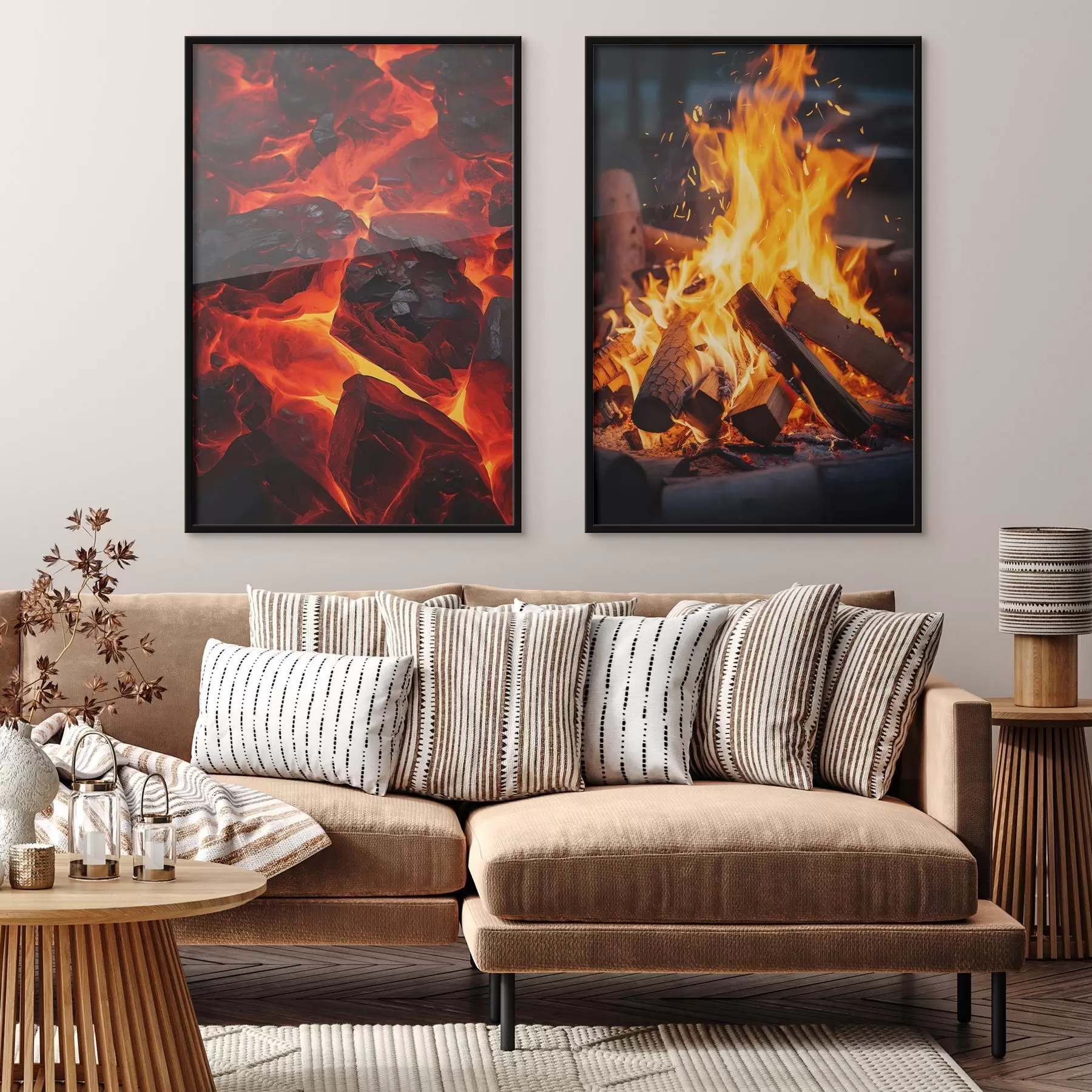 Fototapete Brennende Kohlen und flammendes Feuer in der Dunkelheit d00696