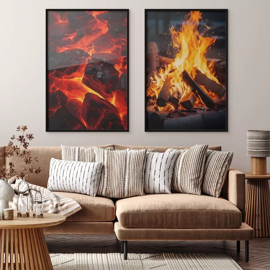 Fototapete Brennende Kohlen und flammendes Feuer in der Dunkelheit d00696