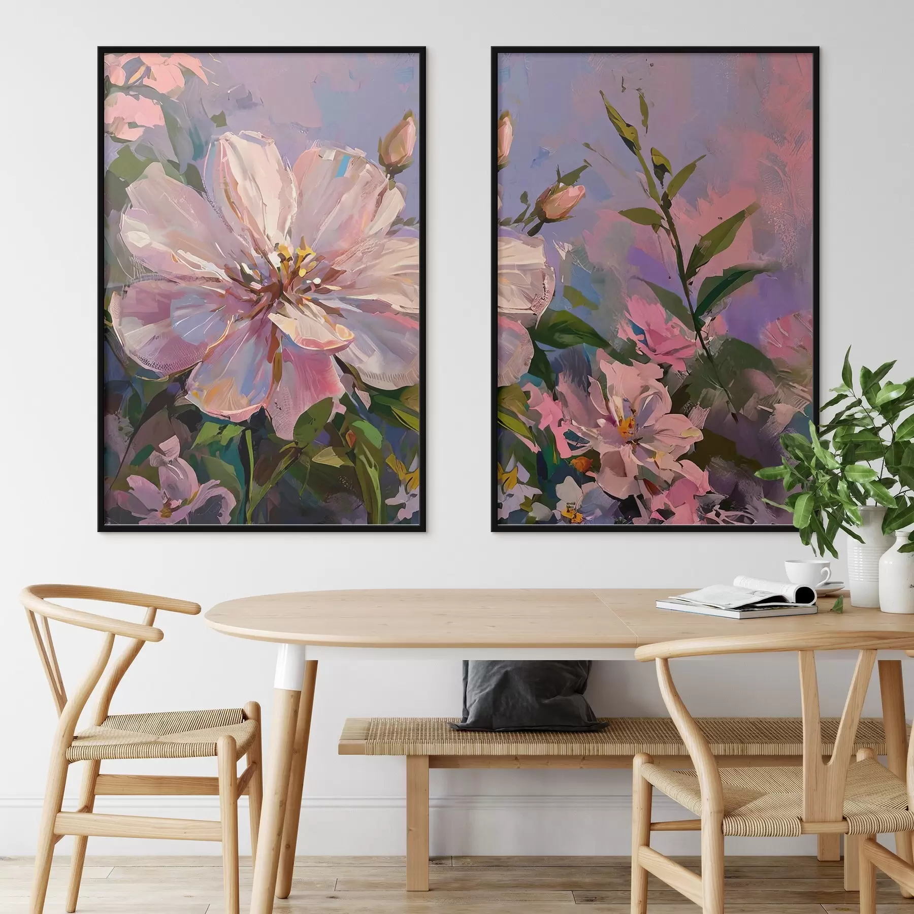 Fototapete rosa Blumen im Stil eines Ölgemäldes d00706