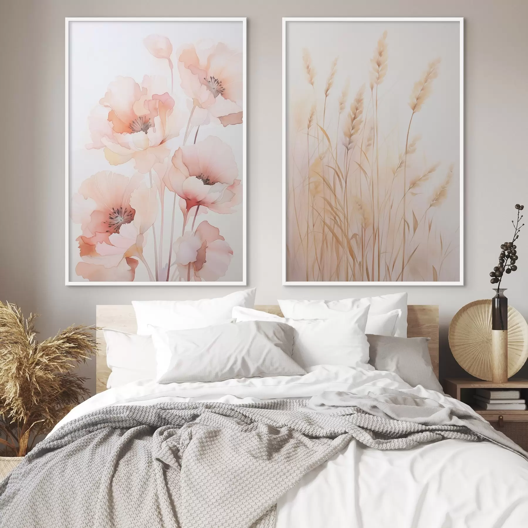 Fototapete Mohnblumen und Ährchen, Aquarellimitation d00723