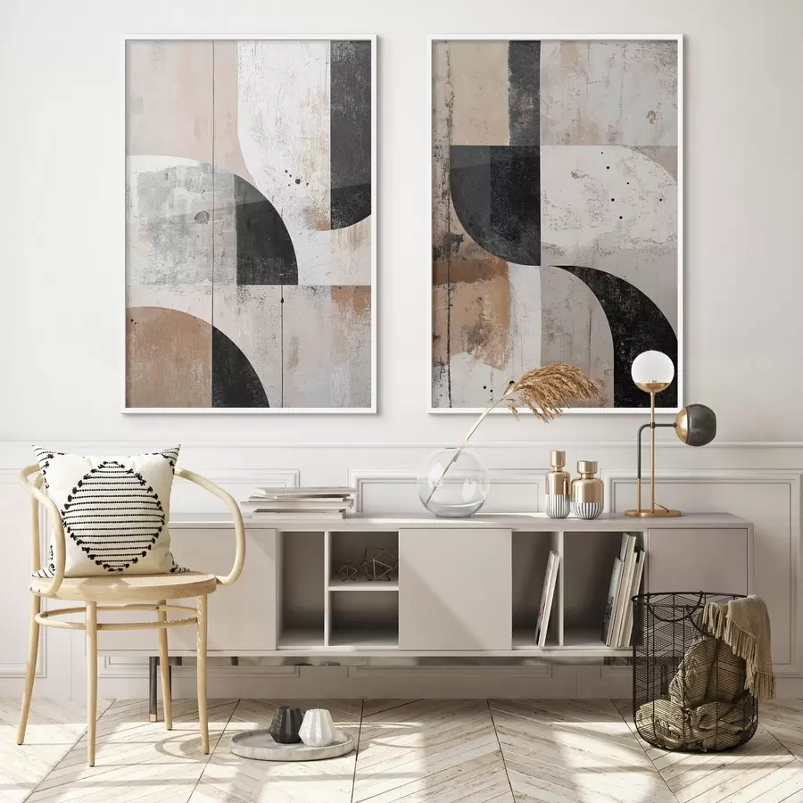 Fototapete Geometrische Formen in Beige- und Schwarztönen d00750