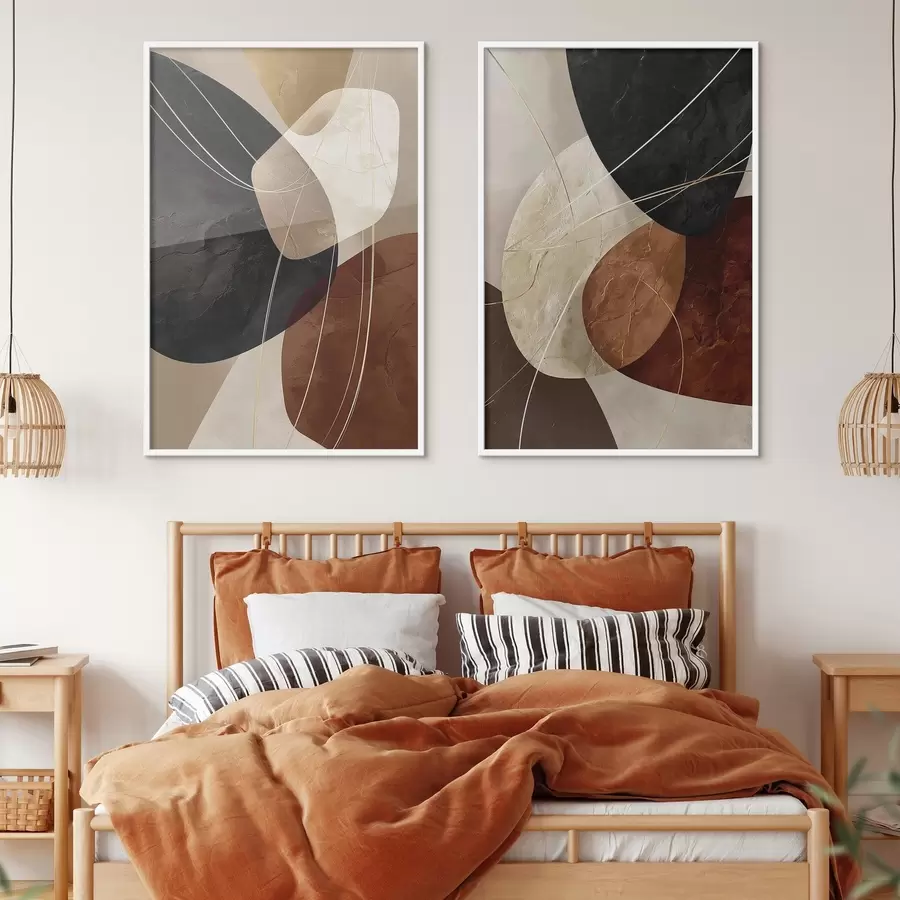 Fototapete Geometrische Ovale in warmen Farben mit gelben Linien d00763