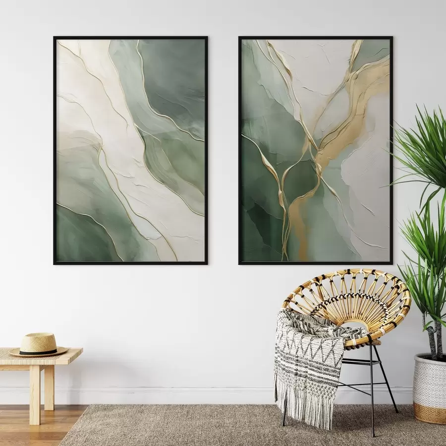 Fototapete Smaragdgrüne Wellen mit gelben Rinnsalen d00764