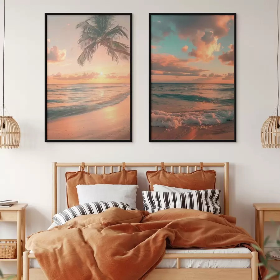 Fototapete Sonnenuntergang an der Küste mit Blick auf die Wellen d00787