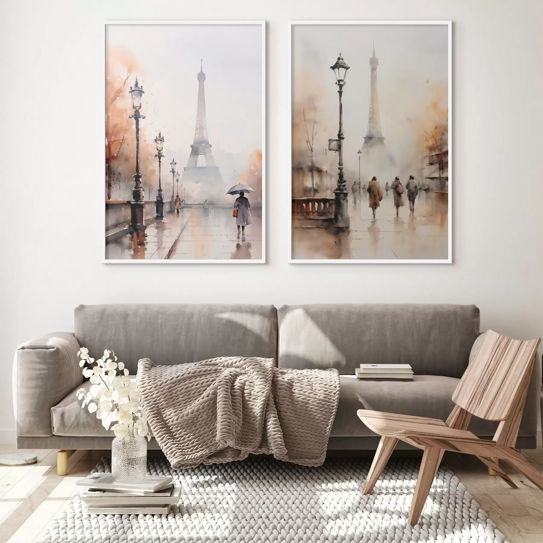 Fototapete Ein regnerischer Herbsttag in Paris mit dem Eiffelturm im Hintergrund und Vintage-Straßenlaternen d00821