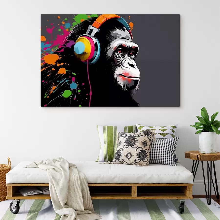 Wandbilder Affe mit Kopfhörern s47385