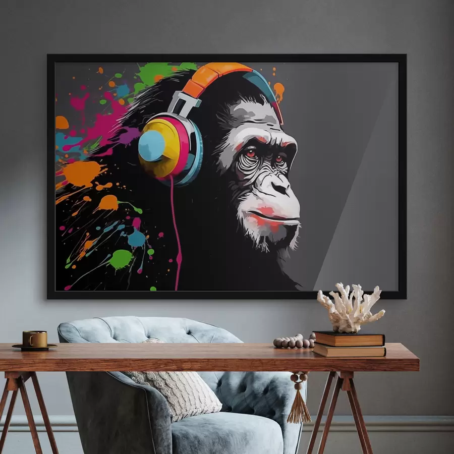 Fototapete Affe mit Kopfhörern f47385