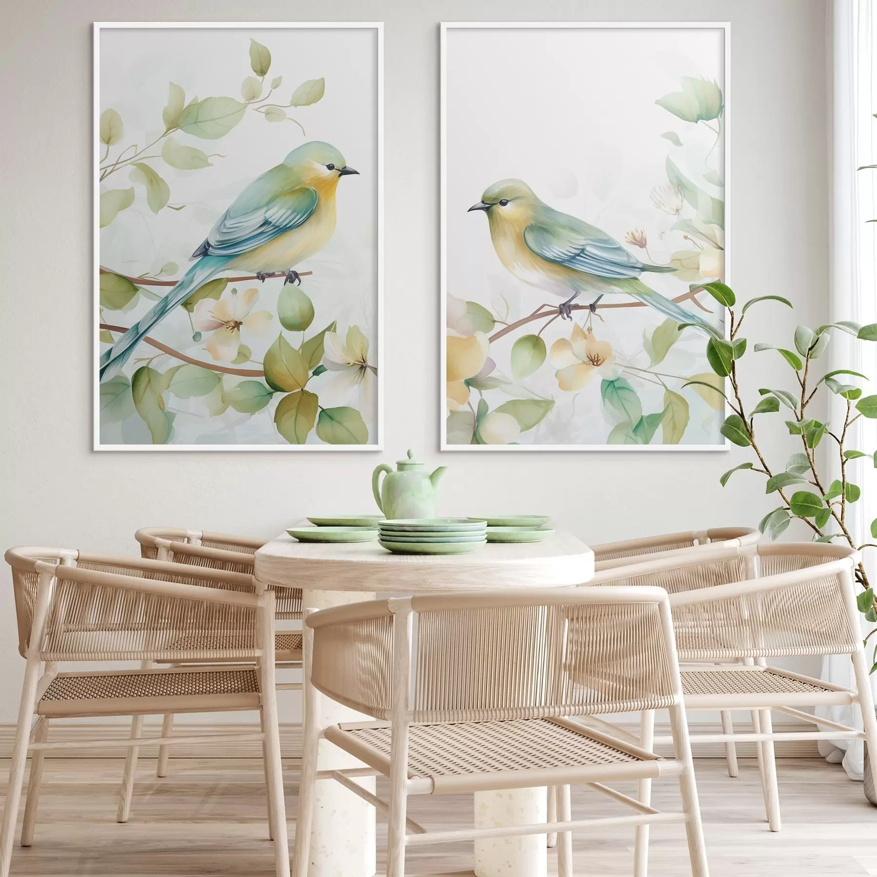 Fototapete Zwei Meisen auf Jasminzweigen d01069