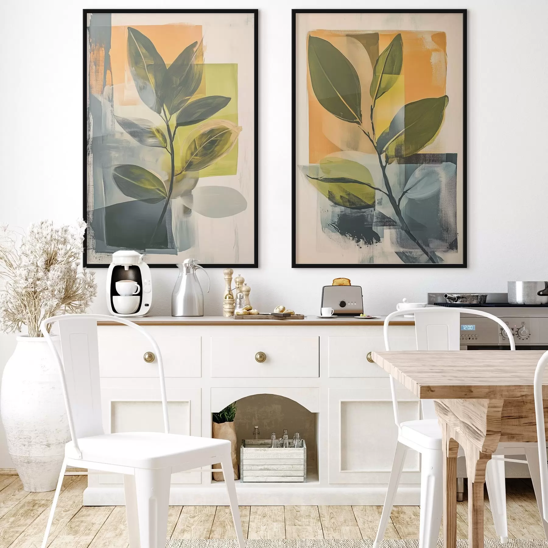 Fototapete Zweige mit Blättern auf abstraktem Hintergrund d01132