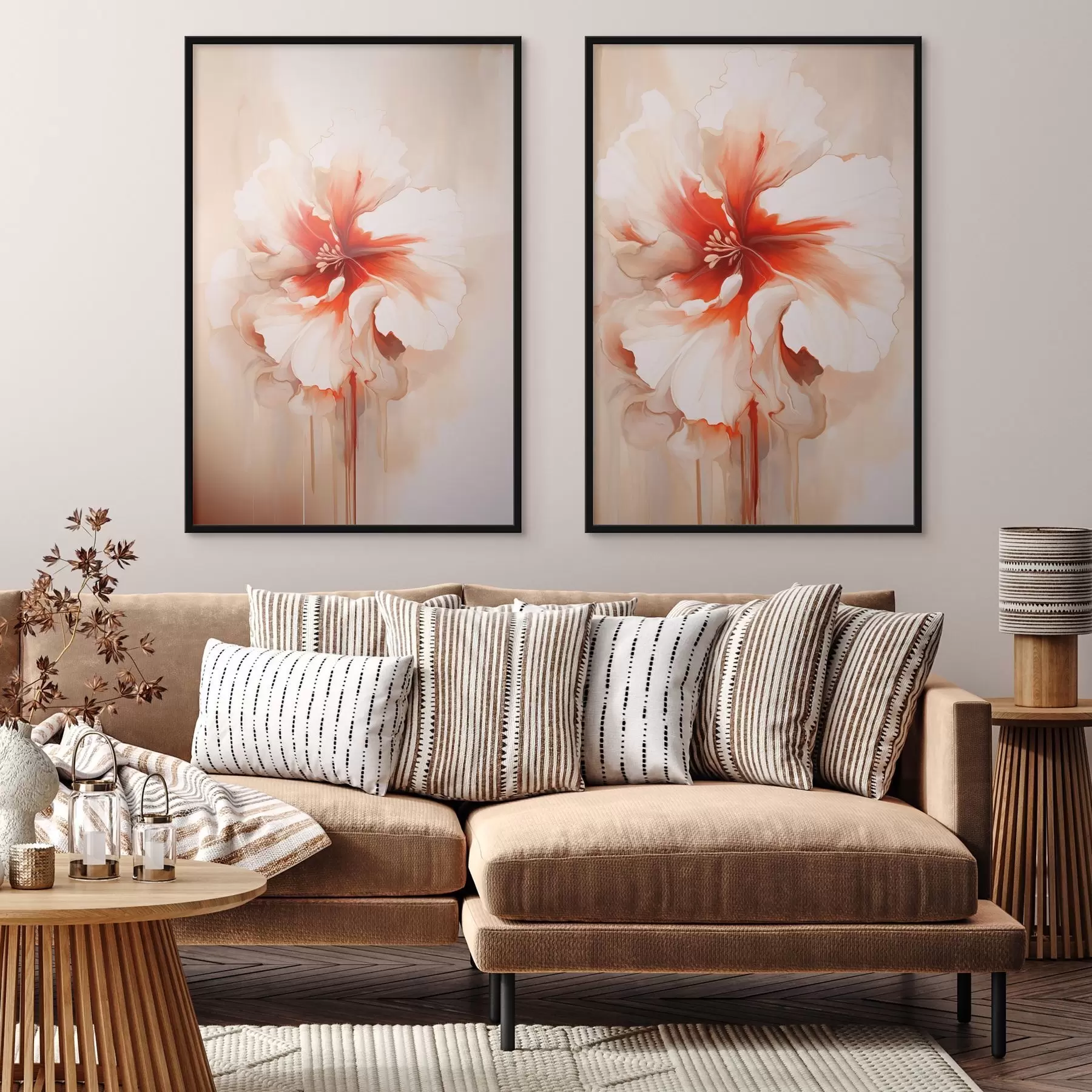 Wandbilder Weiße Korallenblütenblätter auf abstraktem Hintergrund, ruhige Komposition d01089