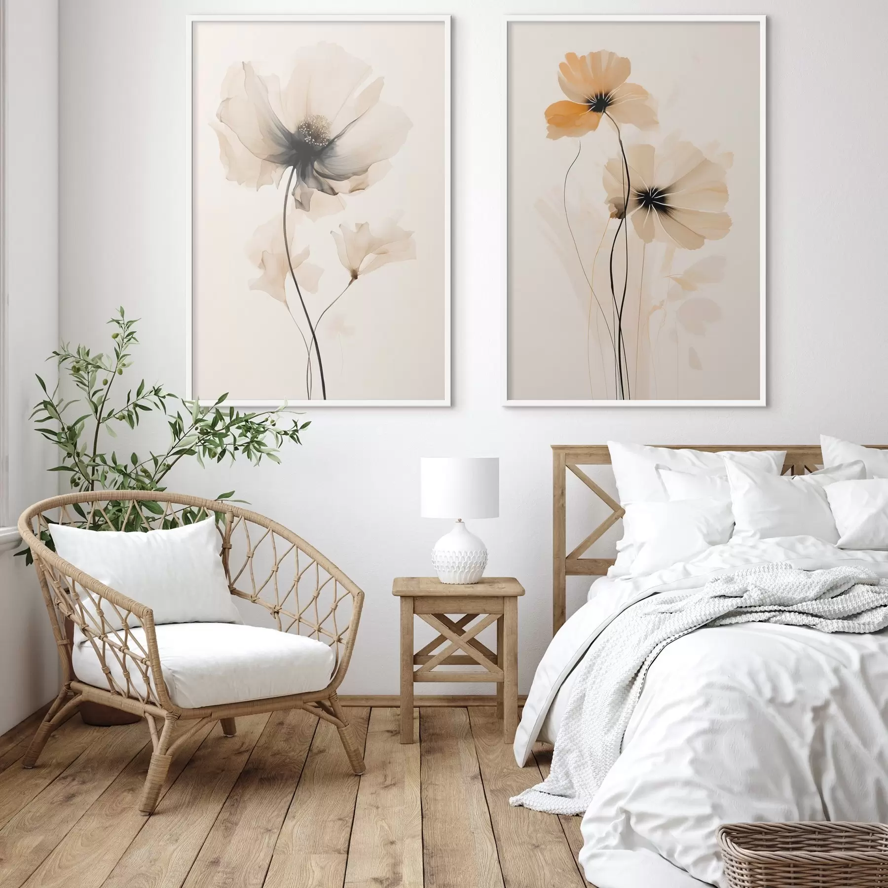 Fototapete Helle Aquarell-Mohnblumen mit weichen Schatten und luftigem Raum d01091