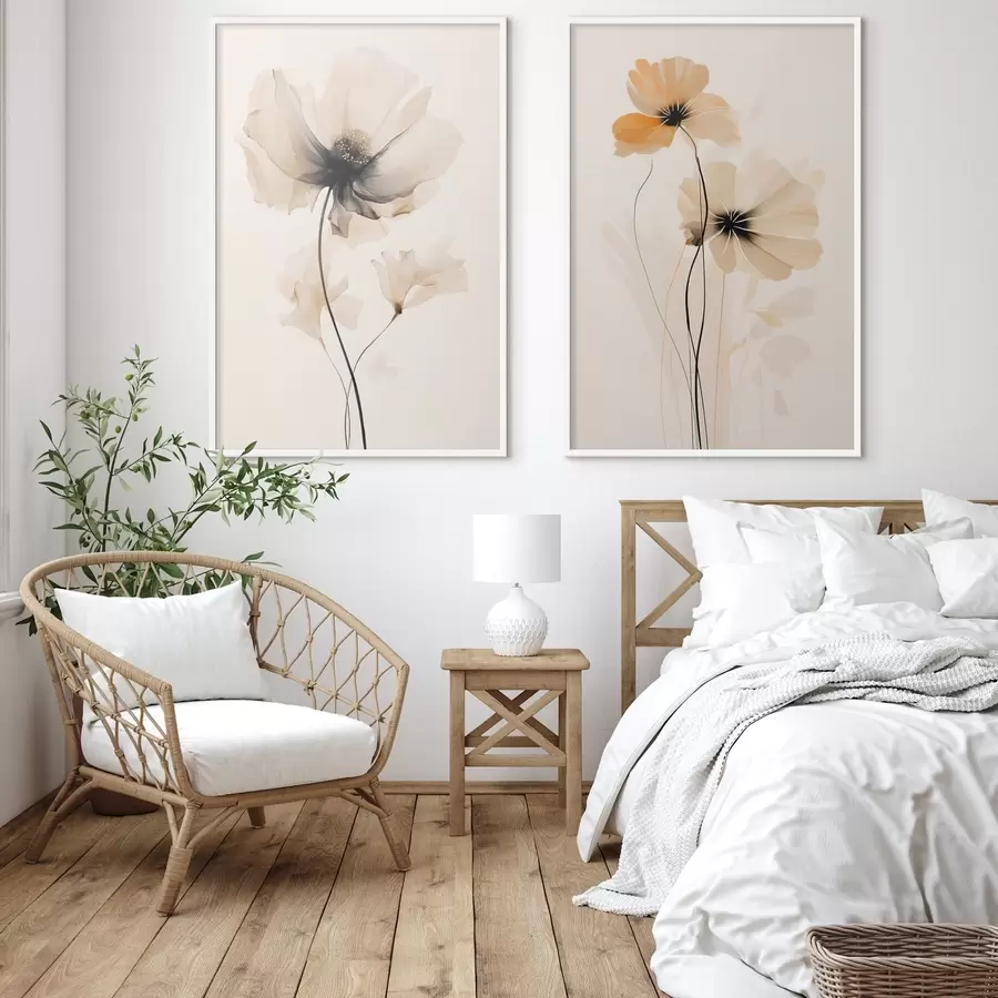 Fototapete Helle Aquarell-Mohnblumen mit weichen Schatten und luftigem Raum d01091