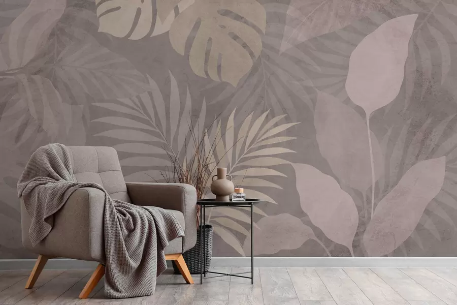 Fototapete strukturierte tropische Blätter auf grauem Hintergrund w05063v1