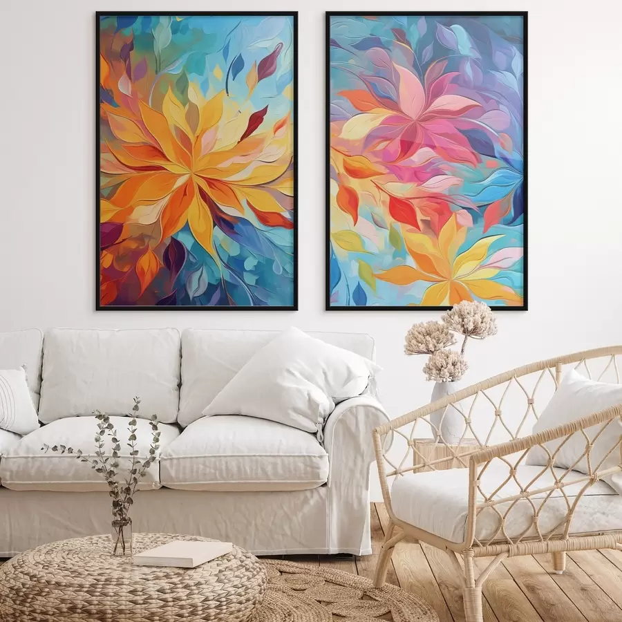 Fototapete Abstrakte leuchtende Blumen, Ölgemälde-Imitation d01252