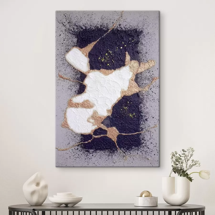 Wandbilder Abstraktes Design in Lila- und Beigetönen mit volumetrischem Struktureffekt s46952