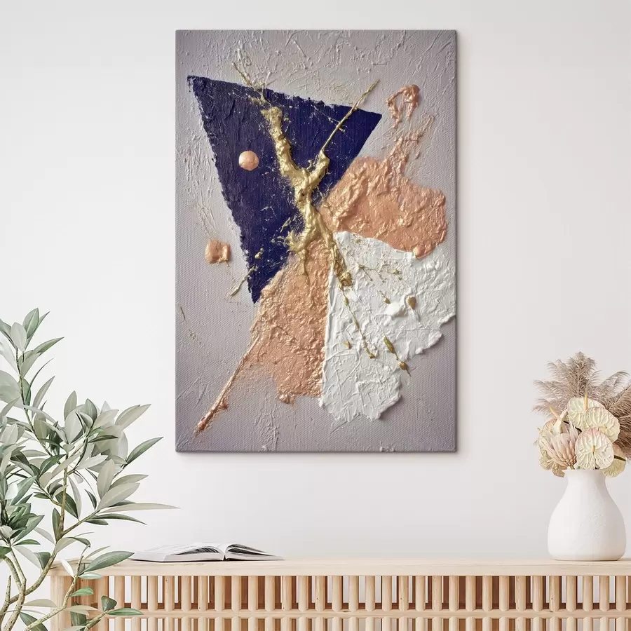 Wandbilder Abstrakte Komposition mit einem dunkelblauen Dreieck und reliefartigen Pinselstrichen im Stil der Ölmalerei s46953