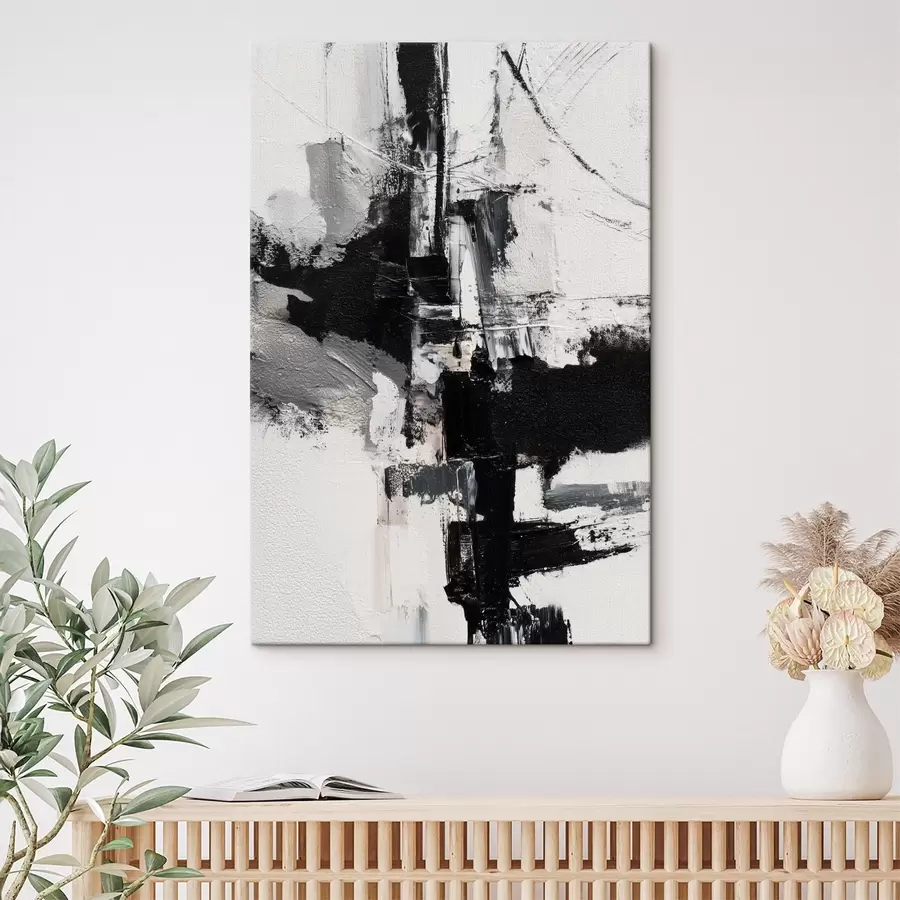 Wandbilder Strukturierte Illustration mit kontrastierenden schwarzen und grauen Pinselstrichen im Stil eines Ölgemäldes s47091