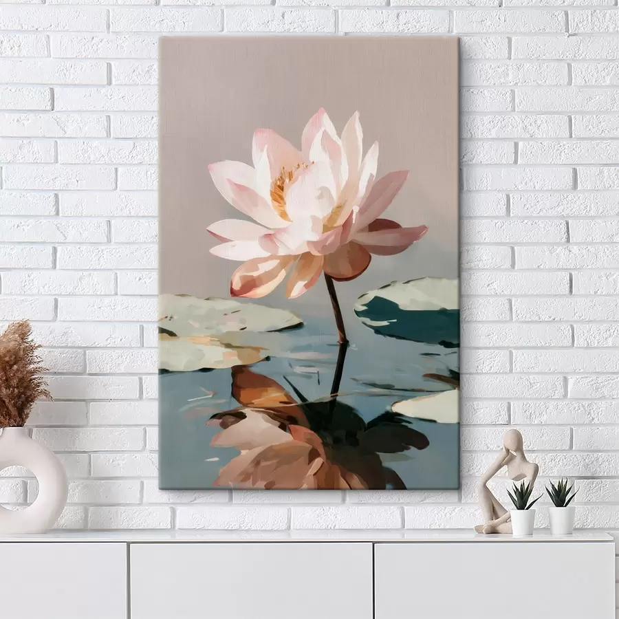 Wandbilder Weißer Lotus auf pastellfarbenem Hintergrund im Ölgemäldestil s47093