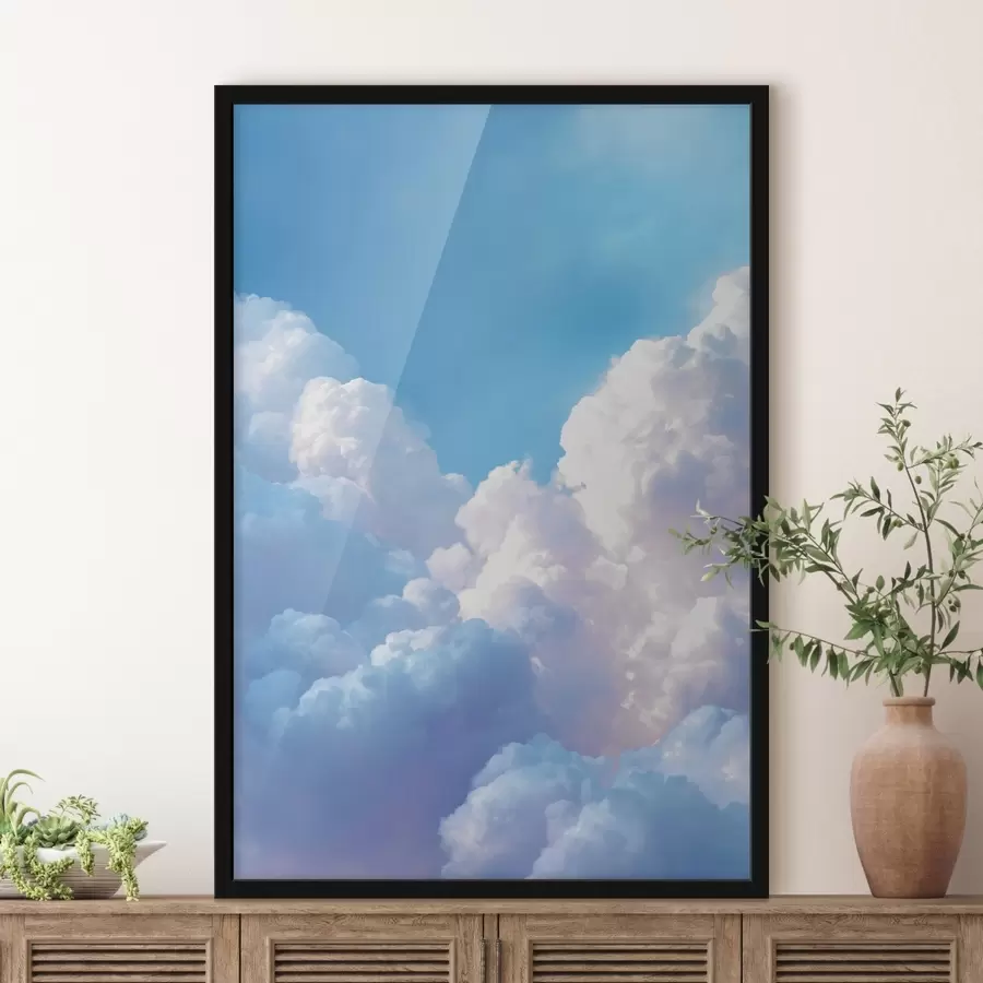 Fototapete Malerische Himmelslandschaft mit massiven weißen Wolken im digitalen Grafikstil f47089