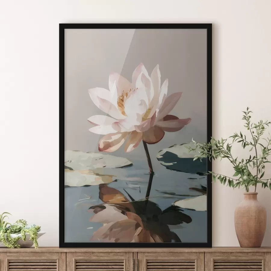 Fototapete Weißer Lotus auf pastellfarbenem Hintergrund im Ölgemäldestil f47093