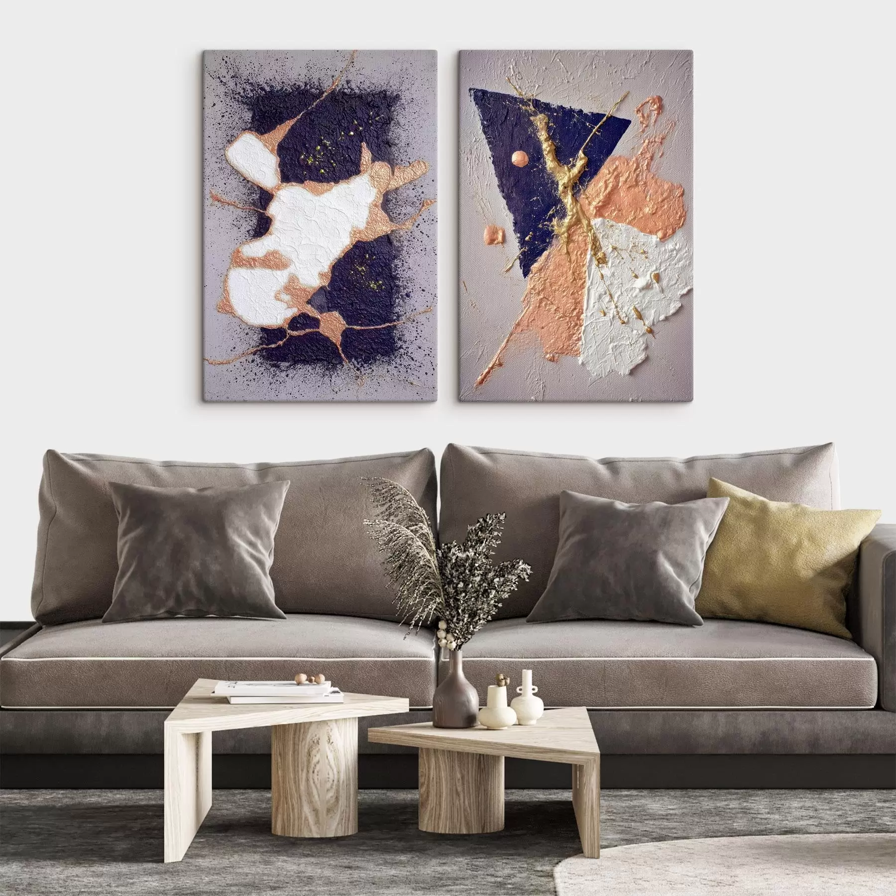 Wandbilder Abstrakte Malerei in dunklen Farbtönen mit leuchtend gelben Akzenten m01095