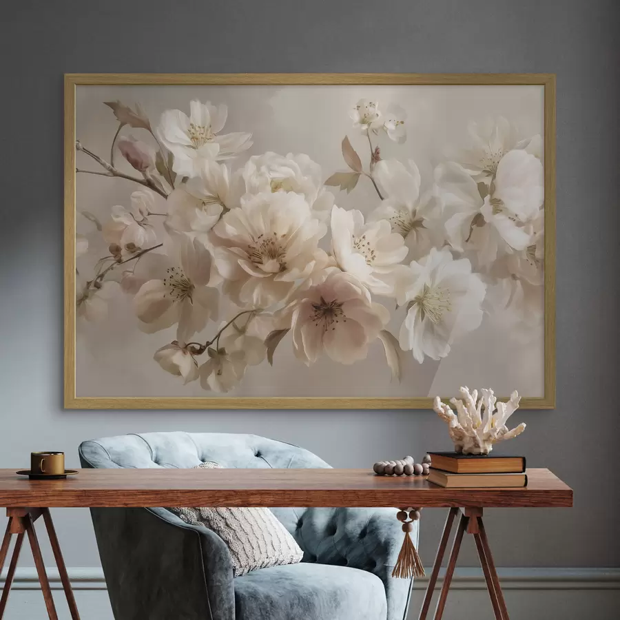 Fototapete Zweig mit cremeweißen Blüten f47646