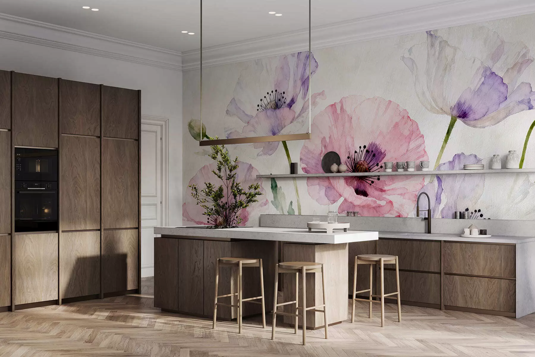 Fototapete Aquarellierte Mohnblumen w05174