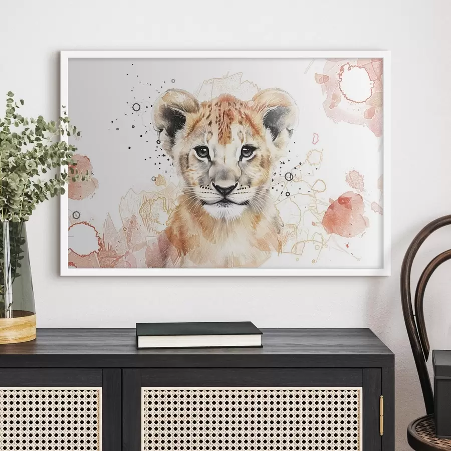 Fototapete Aquarell-Löwenjunges, Bleistift-Effekt f47742