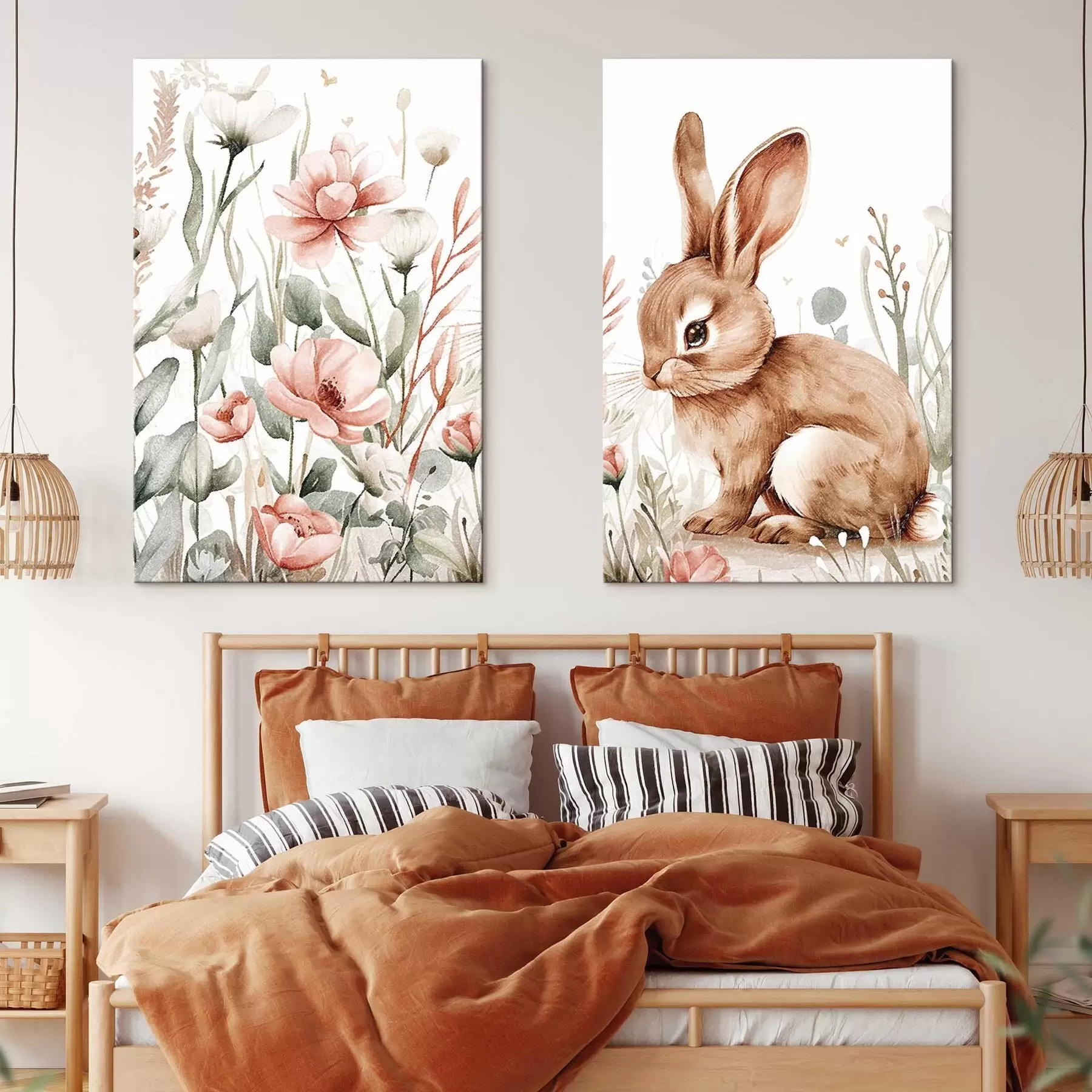 Wandbilder Komposition „Hase in Blumen“ m01299