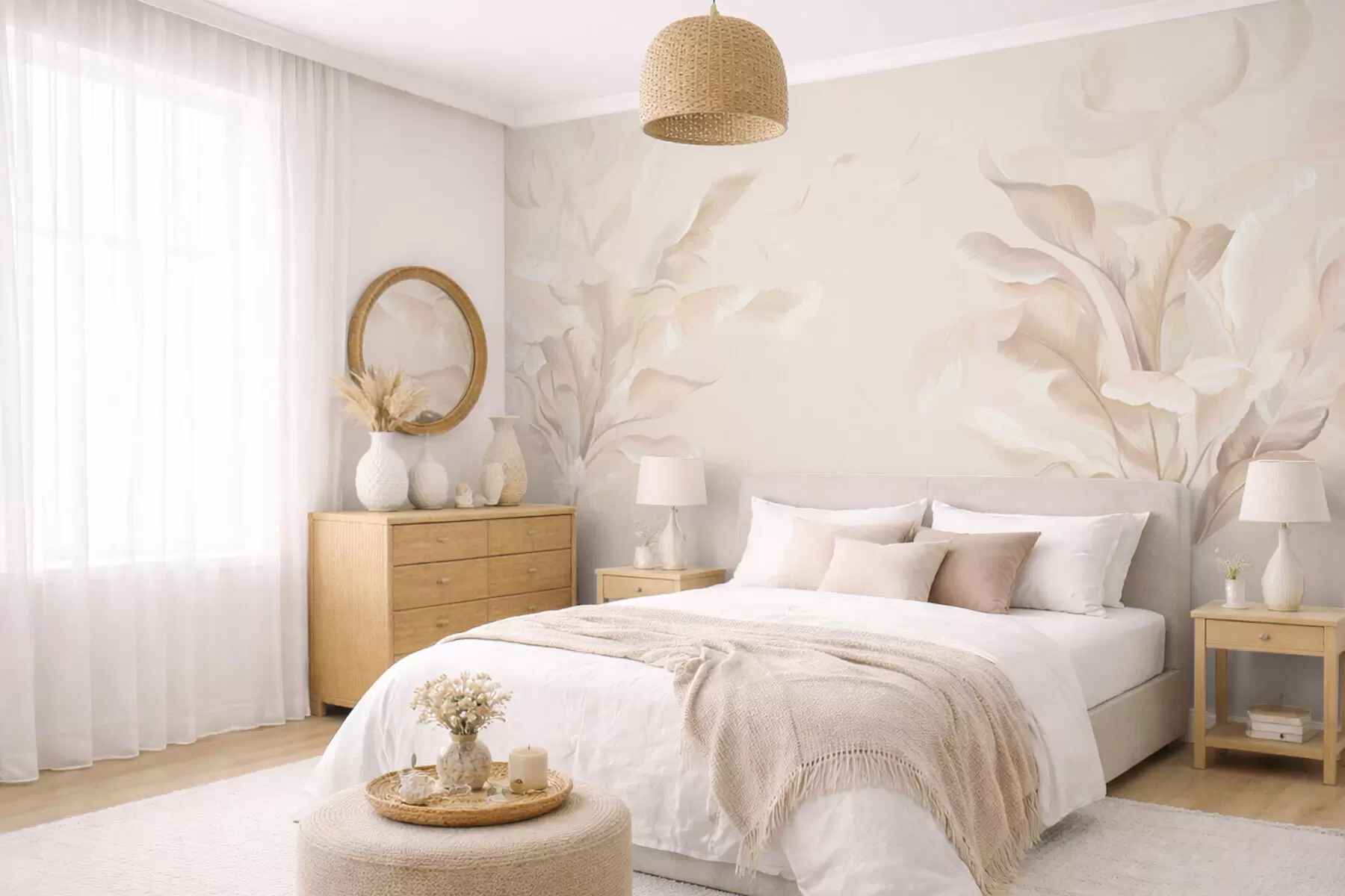 Fototapete Luftige Zierpflanzen in warmen Cremetönen w05126