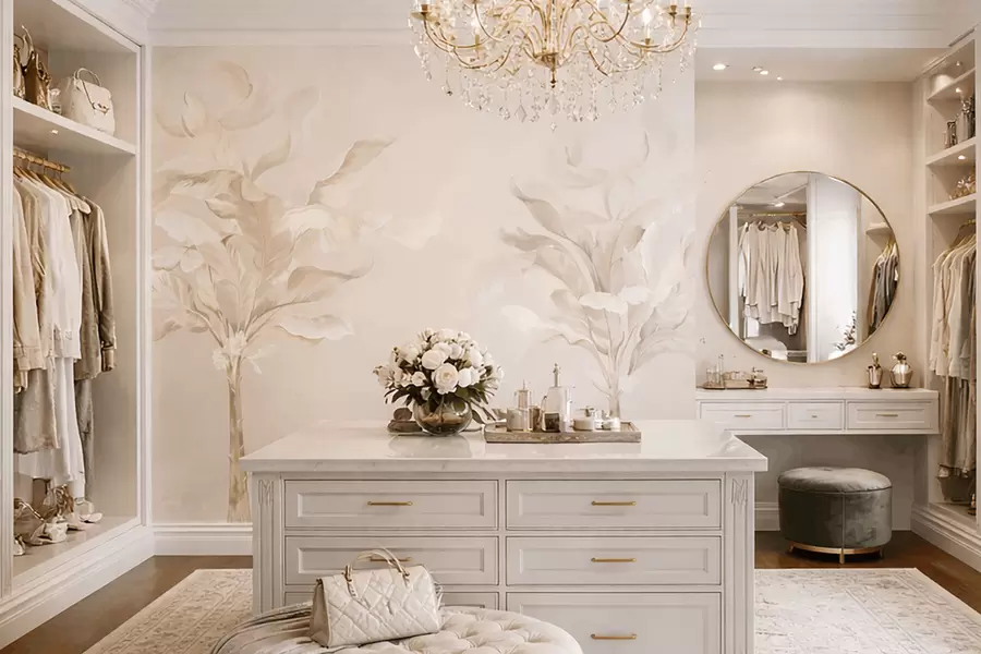 Fototapete Luftige Zierpflanzen in warmen Cremetönen w05126