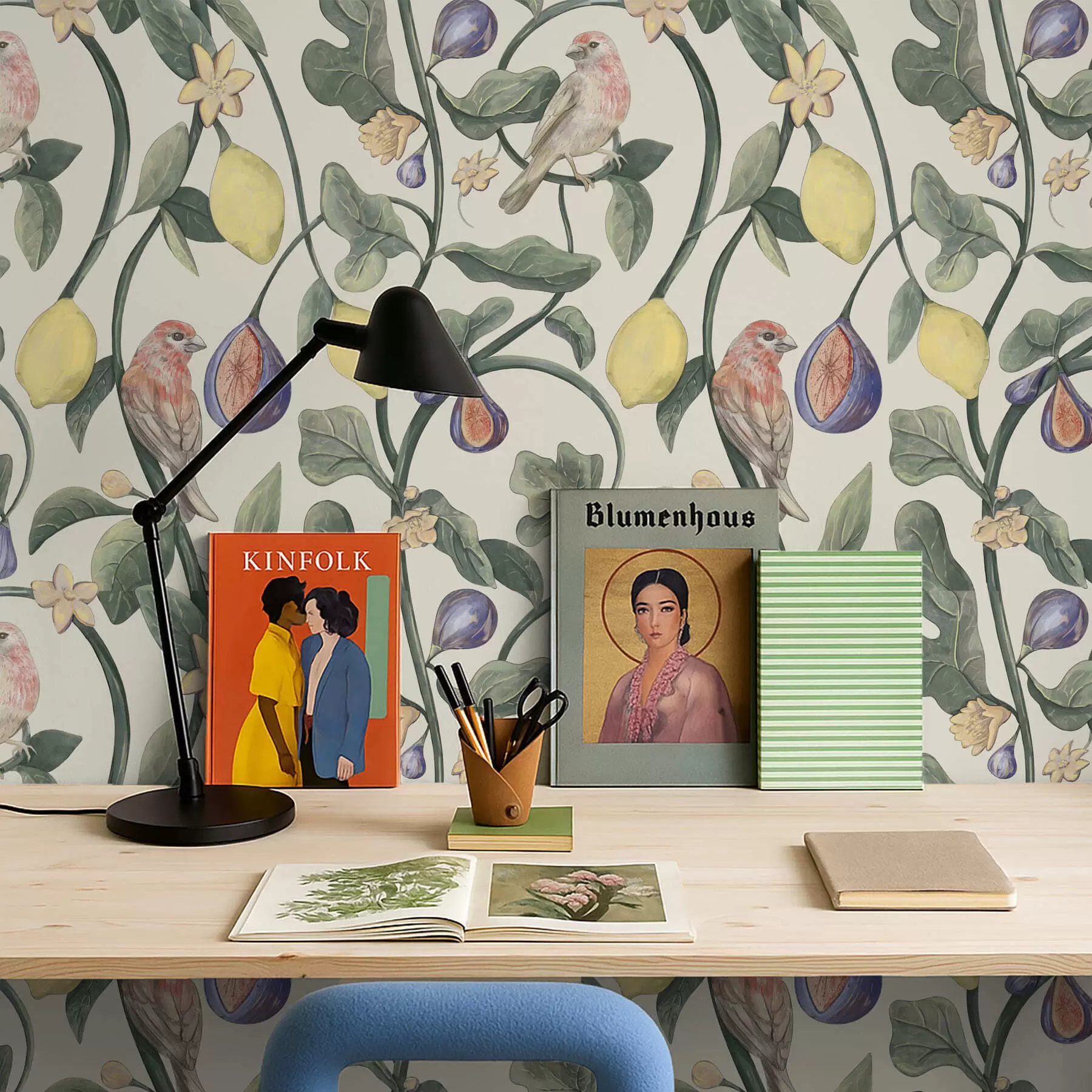 Fototapete Vögel zwischen Blättern und Früchten a01107