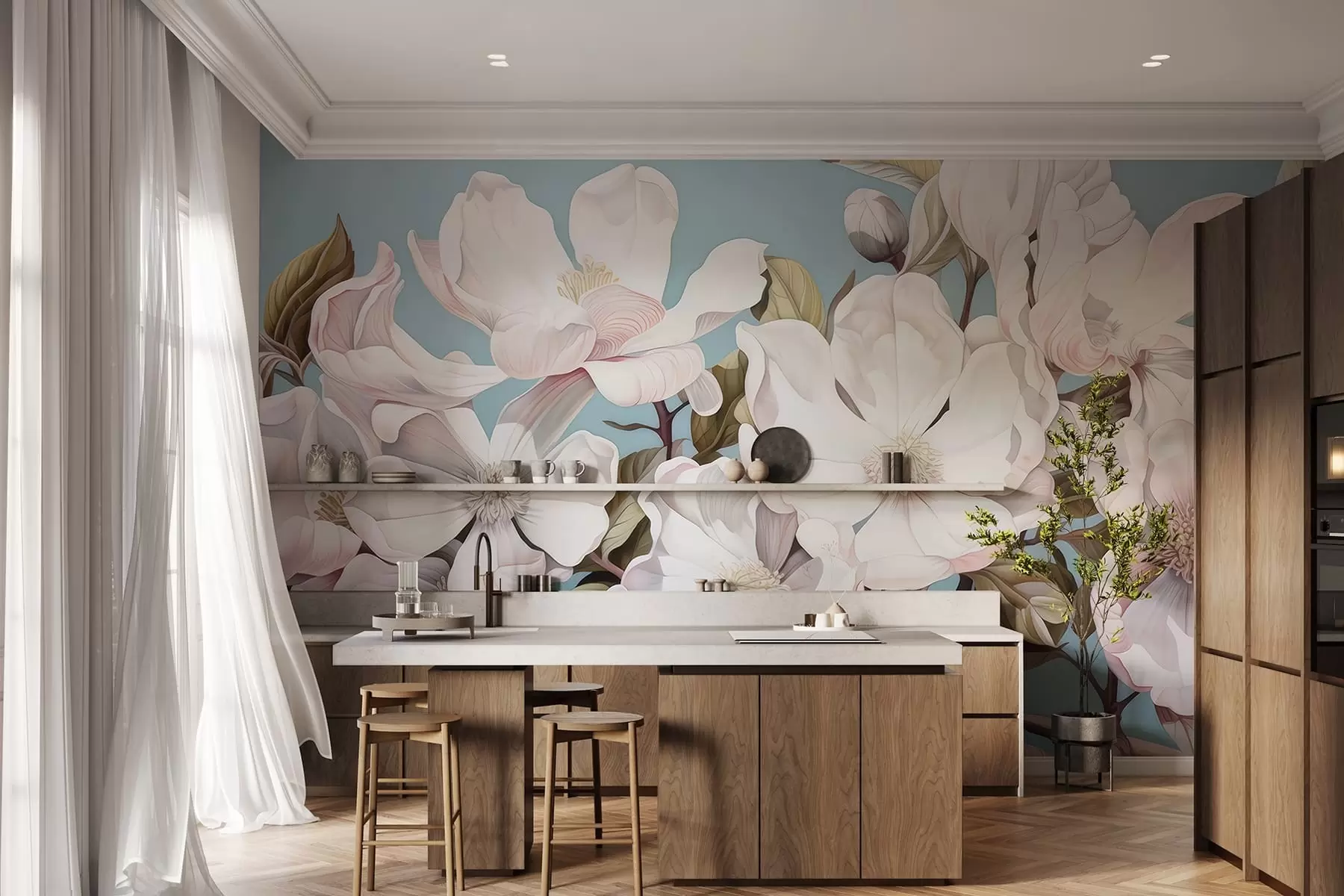 Fototapete Üppige Blumen auf einem Ast w05178