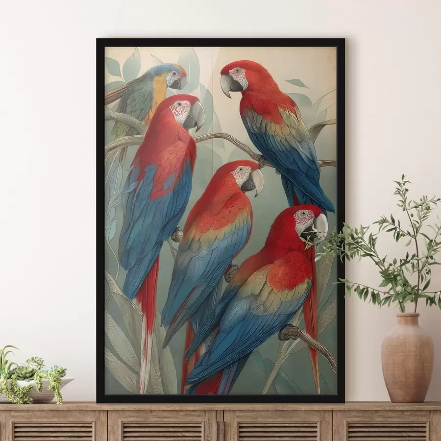 Fototapete Vintage-Papageien f47729