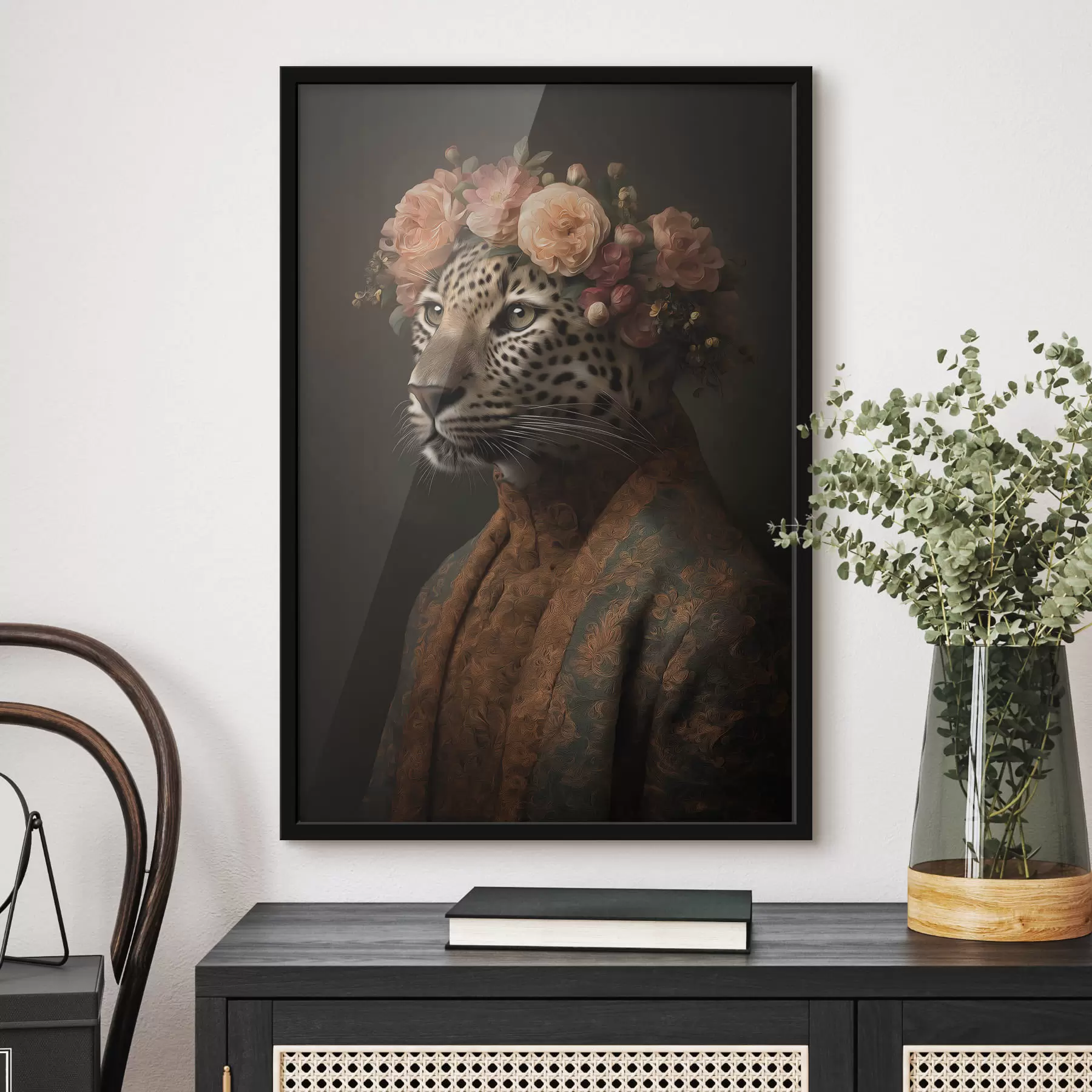 Fototapete Leopard mit Blumen f47737